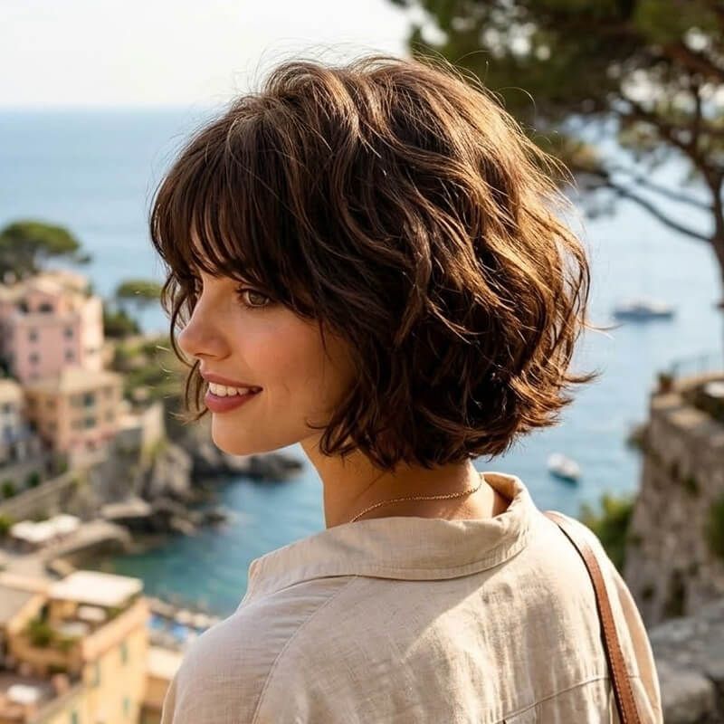 Short Pixie Cut Wear and Go Wigs Brown Bob Wigs with Bangs Glueless Human Hair Wigs