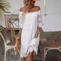 Solid Color Cut-out Lace Dress With Collar