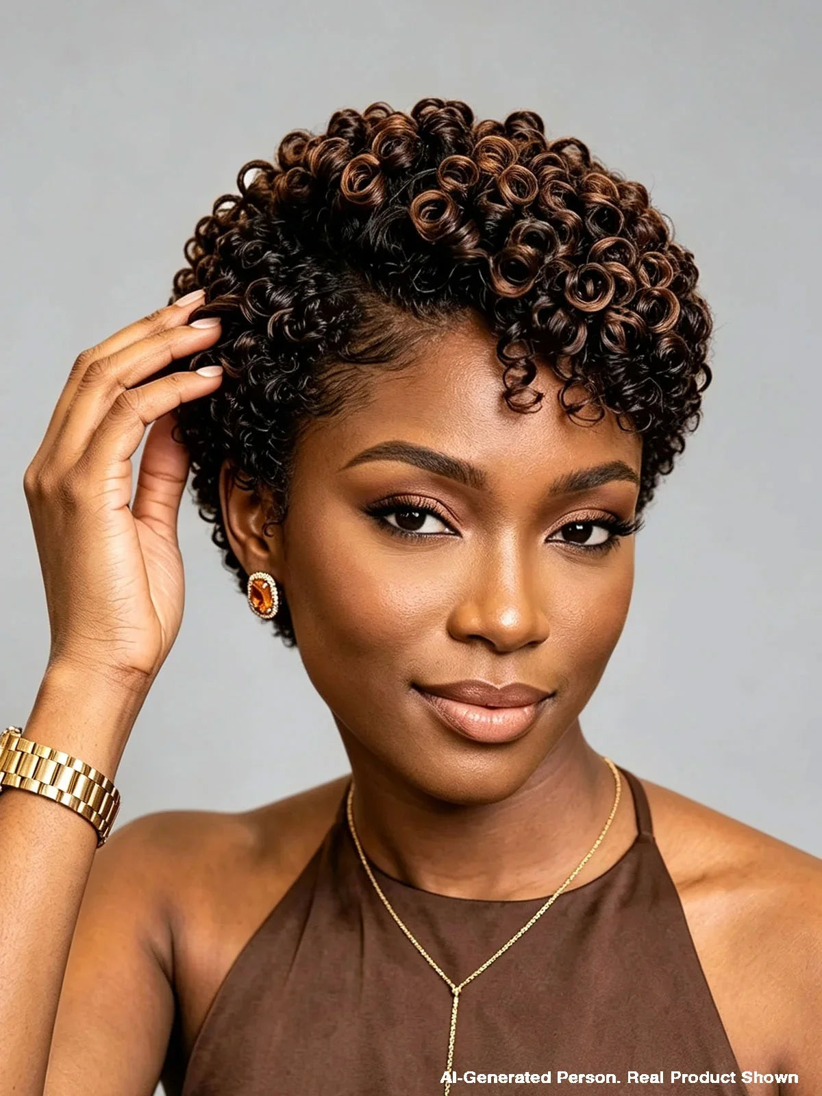 Lace Front Pixie Curly Wig Brown Highlight