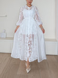 Lace Fabric Long Sleeves Maxi Dress