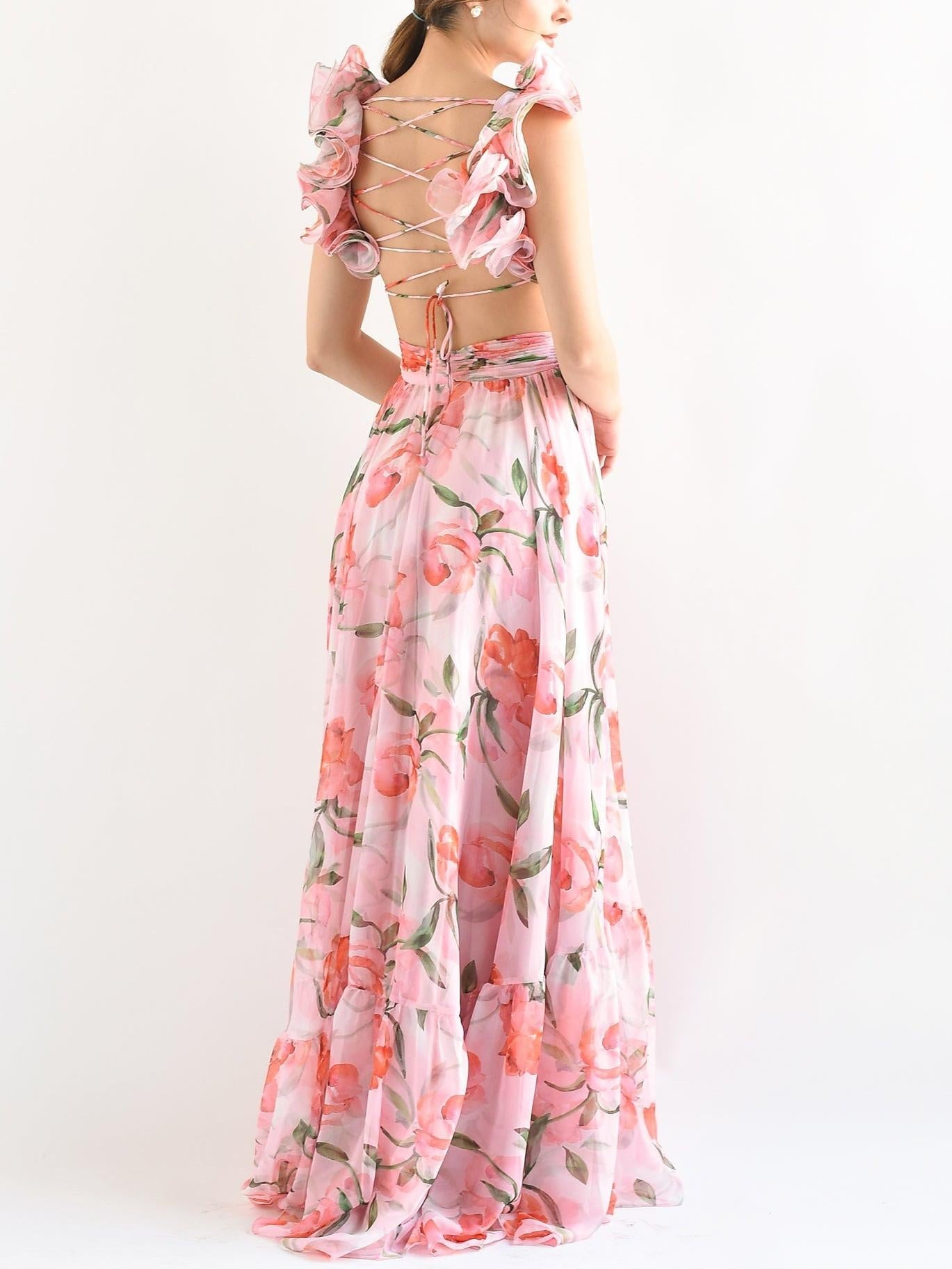 V-neckline Adjustable Straps Maxi Dress