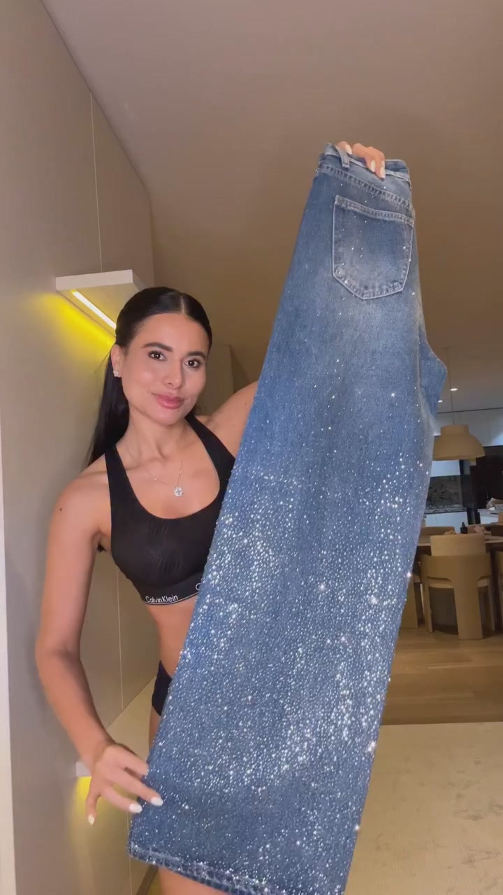 Women's Casual Rhinestone Loose Jeans