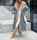 Long Denim Coat With Fur Trim(✔️Free Shipping)