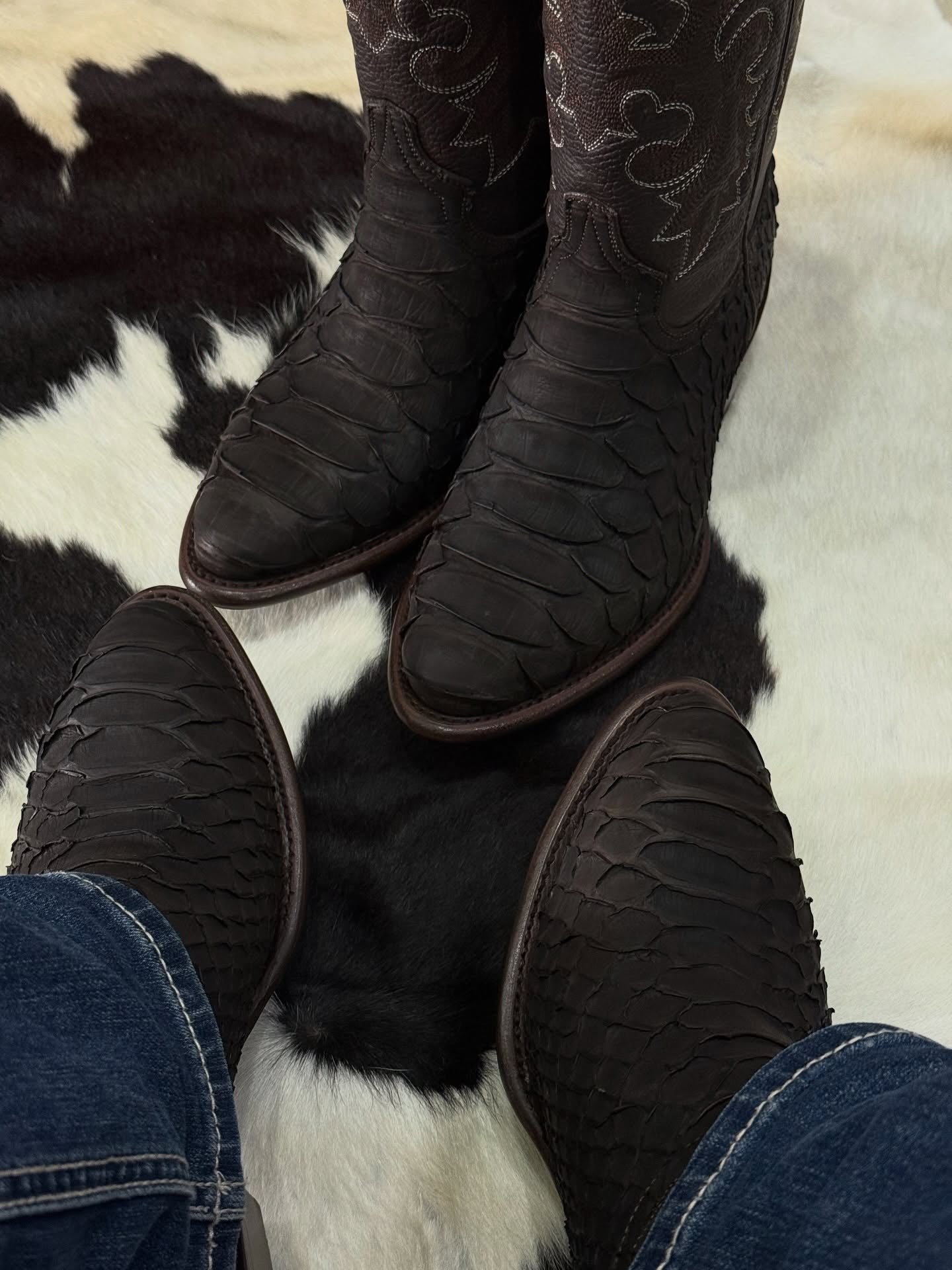 Artfully Embroidered Python-Print Boots