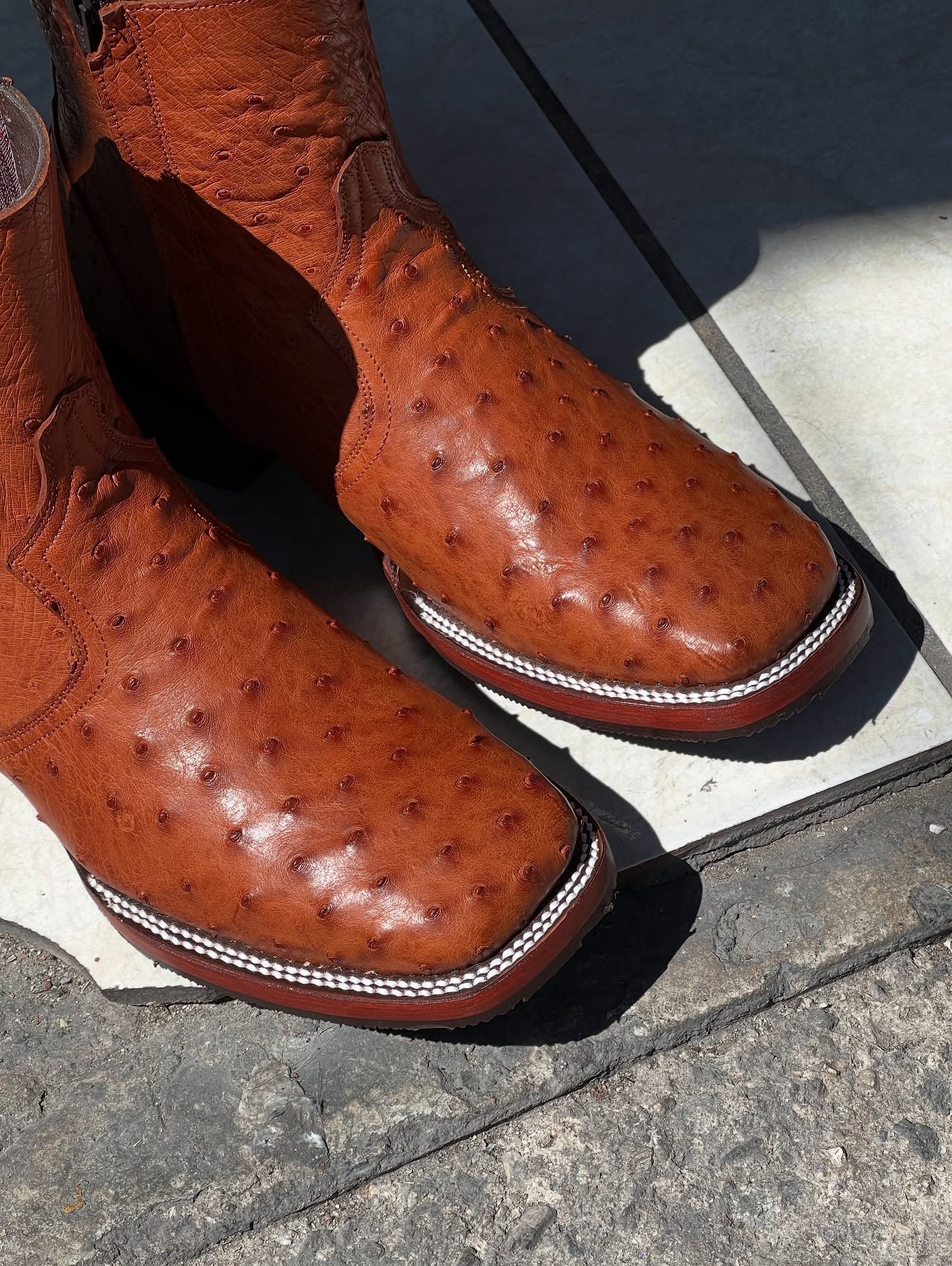 Ostrich Ankle Zipper Cowboy Boot