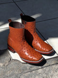 Ostrich Ankle Zipper Cowboy Boot