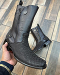 Men's Python-Print Cowboy Boots With Dual Zippers