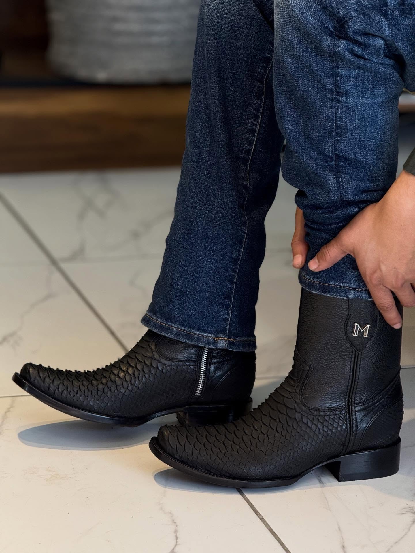 Black Python Print Zip-up Men's Boots