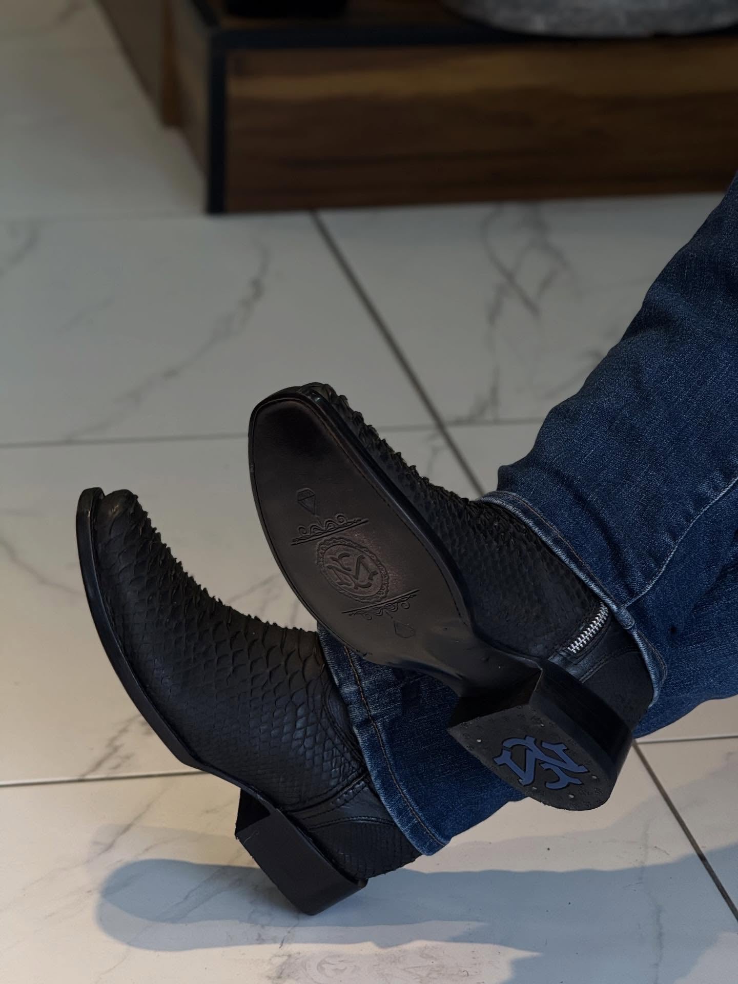 Black Python Print Zip-up Men's Boots