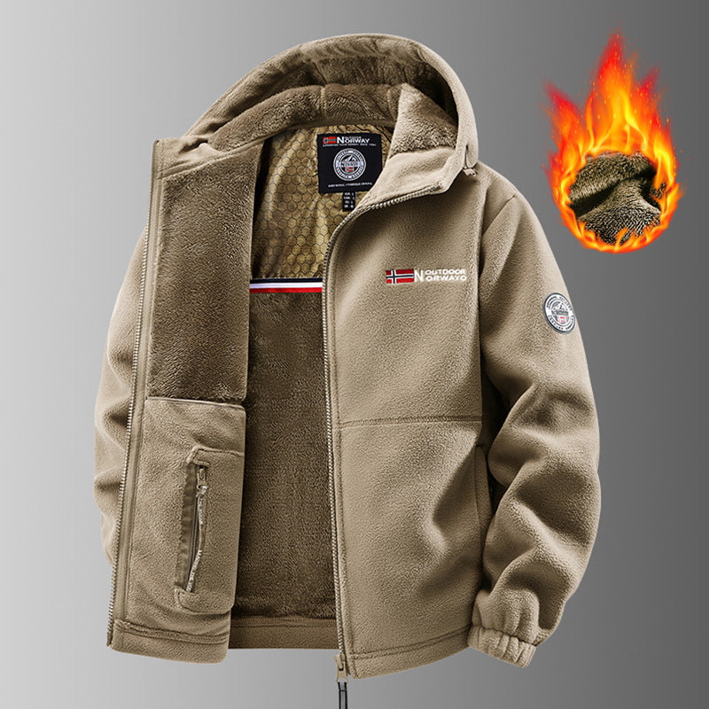 Men's Hooded Casual Fleece Jacket With Zipper