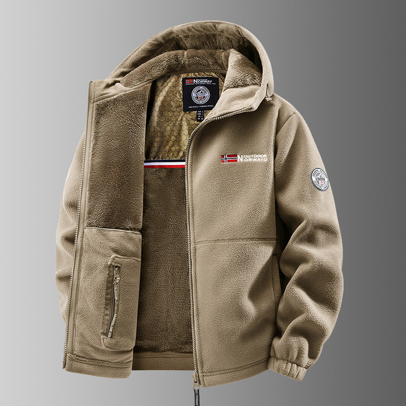 Men's Hooded Casual Fleece Jacket With Zipper