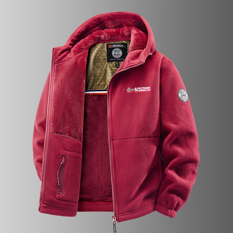 Men's Hooded Casual Fleece Jacket With Zipper