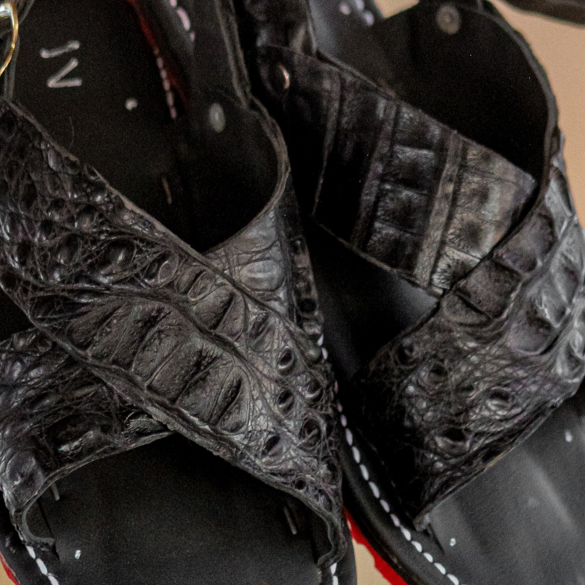 Black Crocodile-embossed Leather Cross Strap Red-soled Sandals