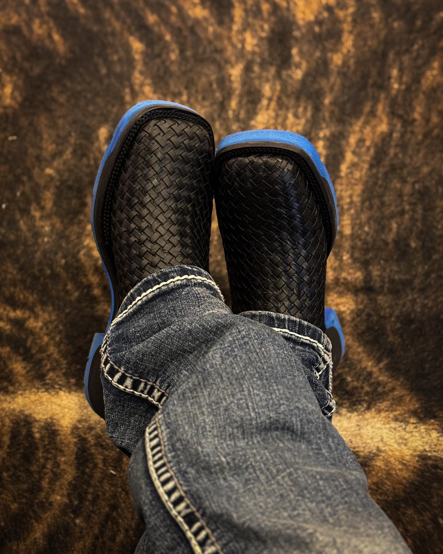 Black Woven Leather Cowboy Boots