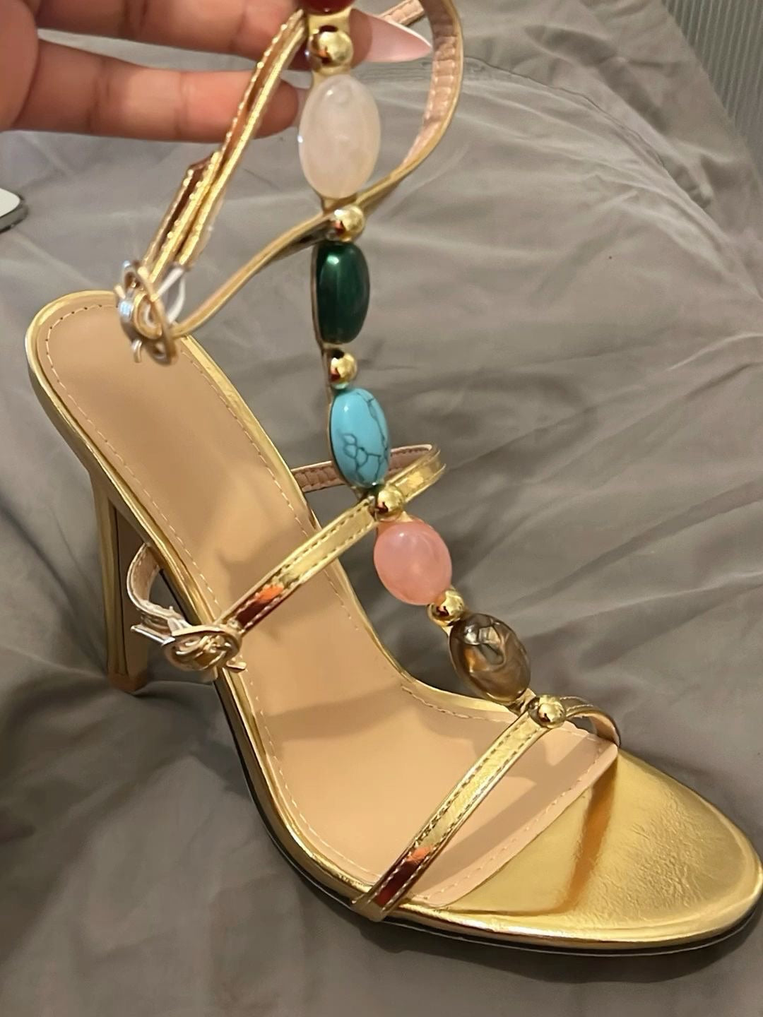 Gemstone Decor Heeled Sandals