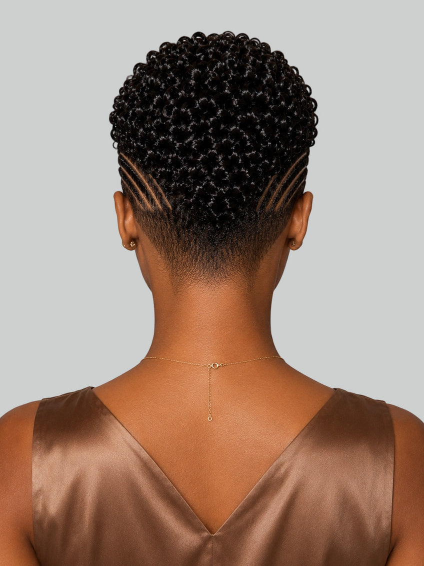 Pixie wig Afro curly 6 inches Black Hard Part style 3