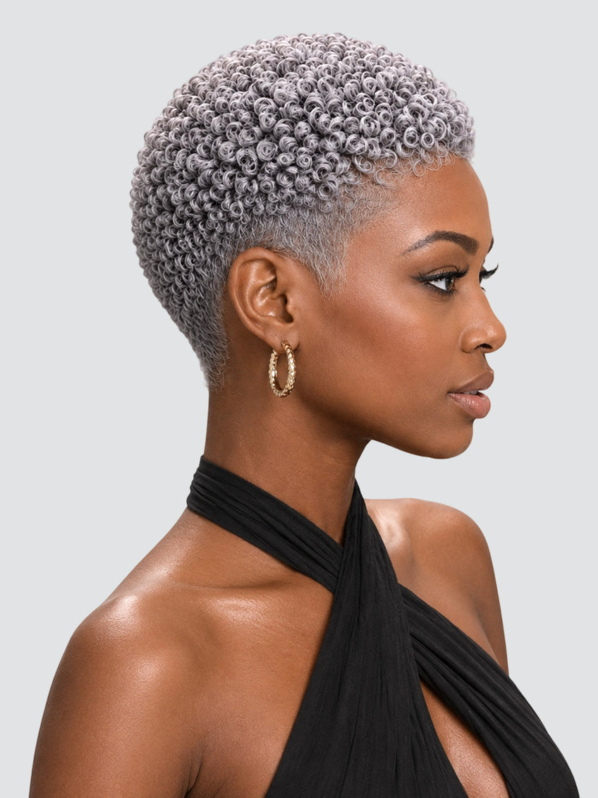 Pixie wig short cut Afro Curly Salt