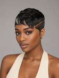Pixie wig straight 6 inches Black mix White