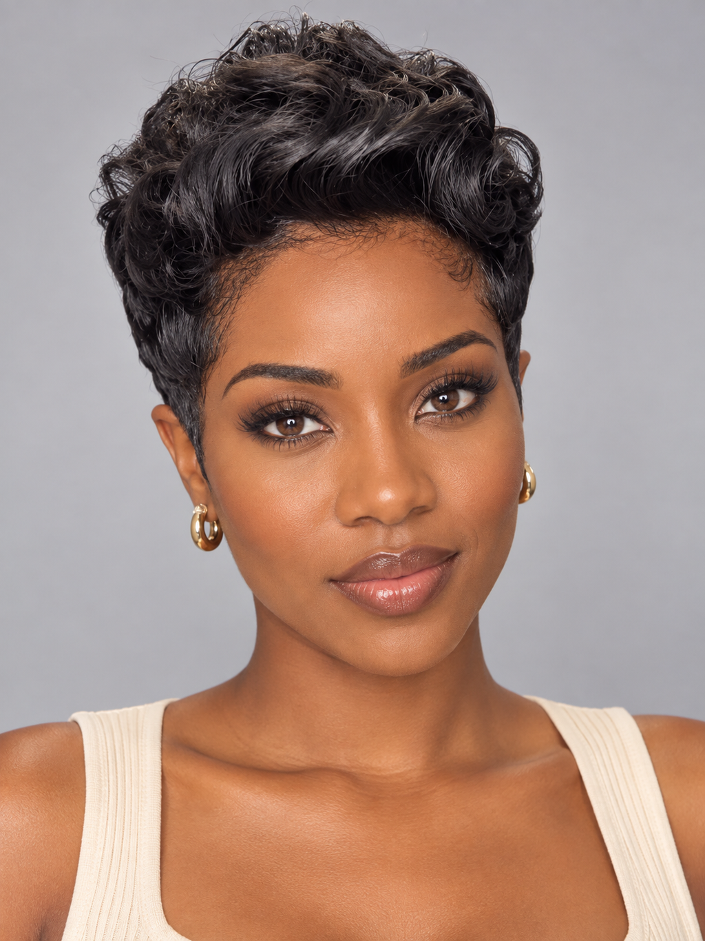 Pixie Wig Curly 6 inches Blac