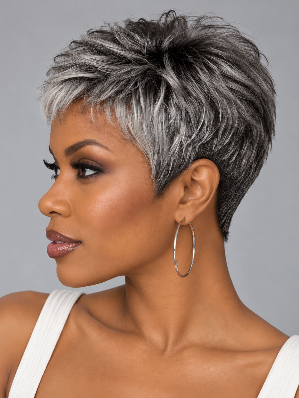 Pixie Wig Short Cut Straight Salt