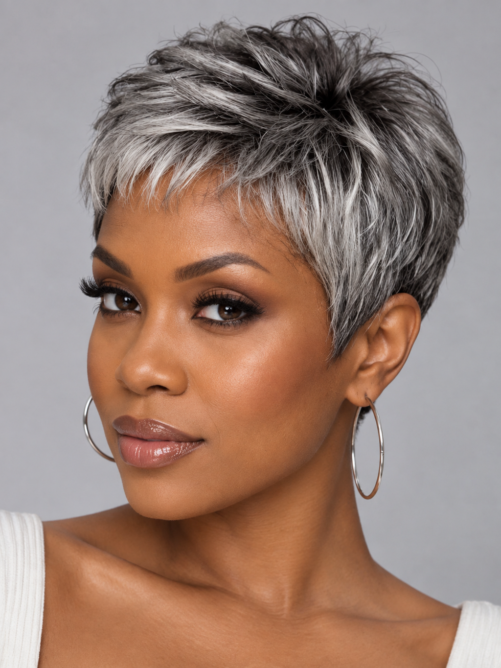 Pixie Wig Short Cut Straight Salt