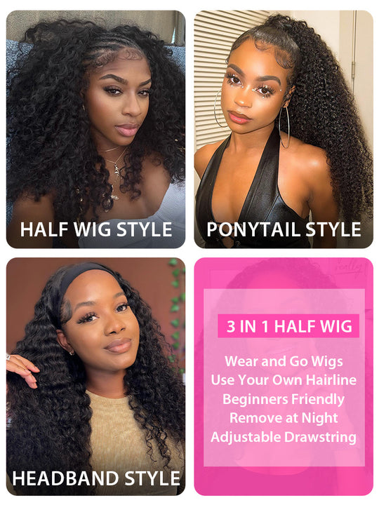 3 In 1 Half Wig Afro Kinky Curly Glueless