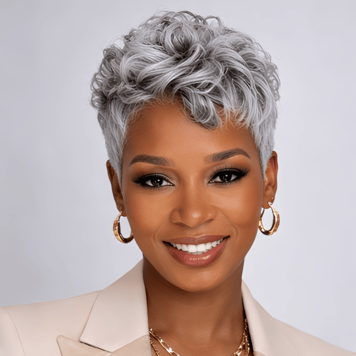 Pixie Short Silver White With Black Color Wig