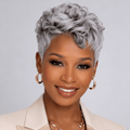 Pixie Short Silver White With Black Color Wig