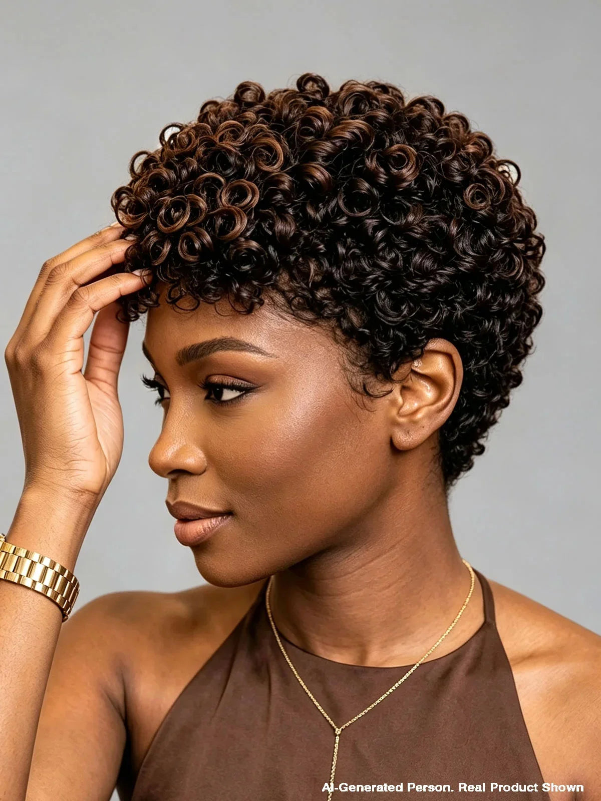 Lace Front Pixie Curly Wig Brown Highlight