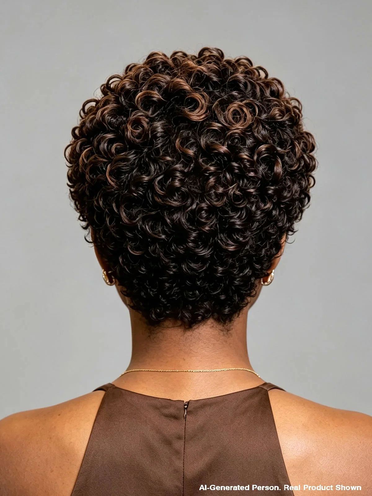 Lace Front Pixie Curly Wig Brown Highlight