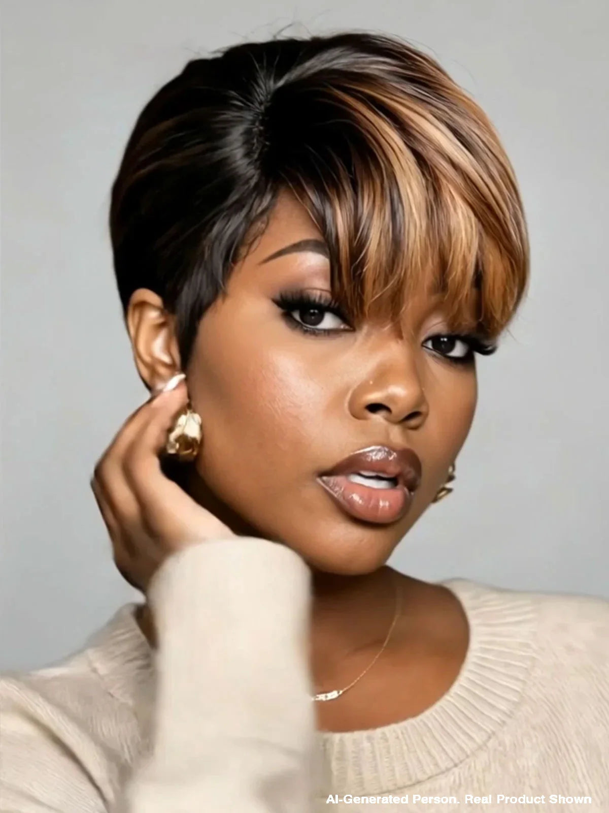 Lace front Pixie wig straight with honey bangs