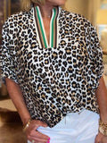 V Neck Batwing Sleeve Leopard Print Top
