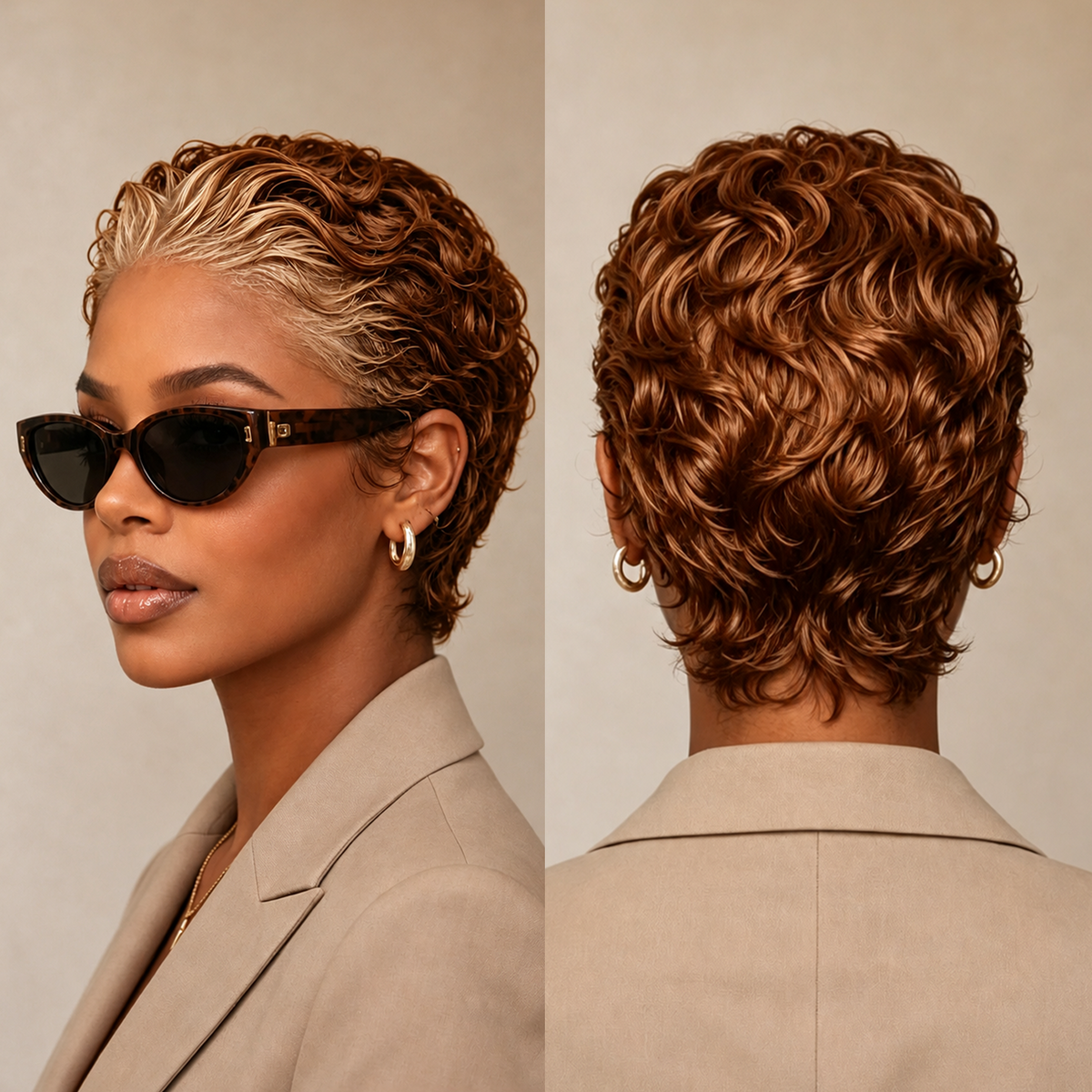 Frontal Lace Two Colors Slicked-back Style Pixie Short Cut Wig