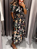 Elegant Floral Print Short Sleeve Dress
