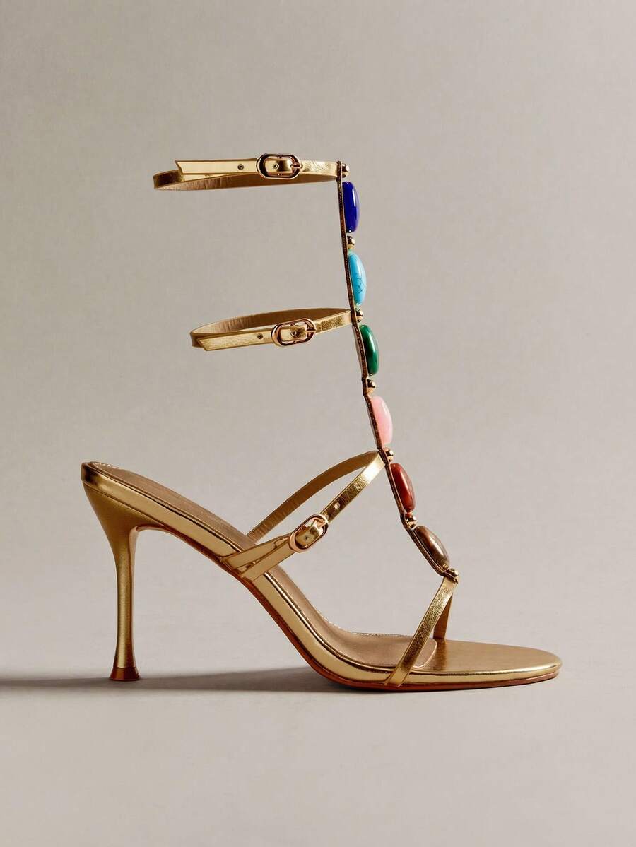 Gemstone Decor Heeled Sandals