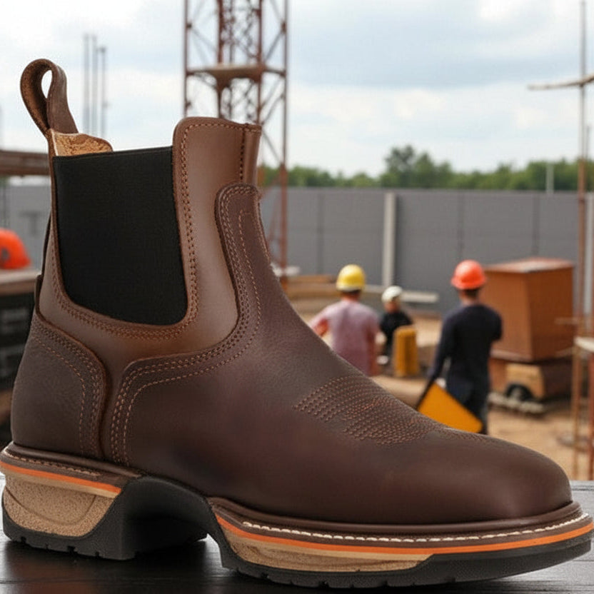 Soft toe Pull On Leather Work Boots