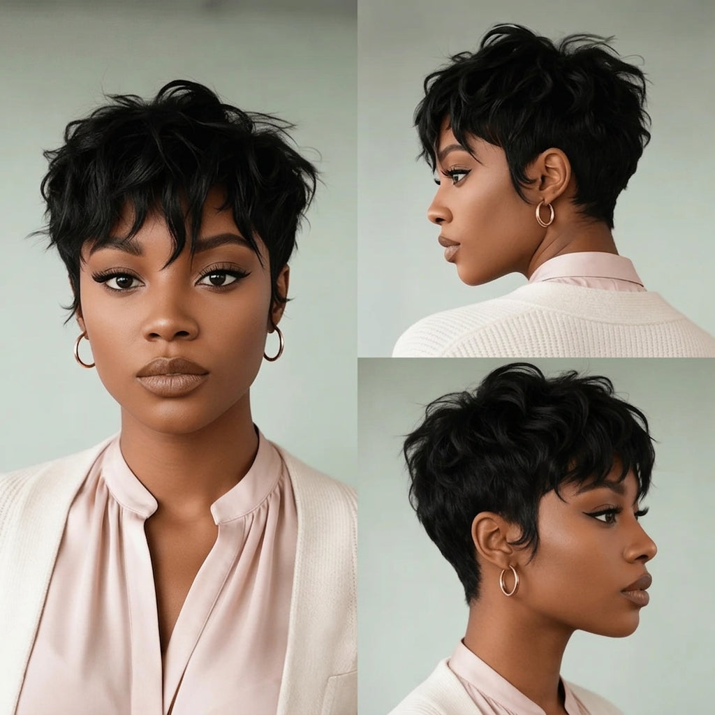 1B Natural Wave Short Cut Pixie Wig