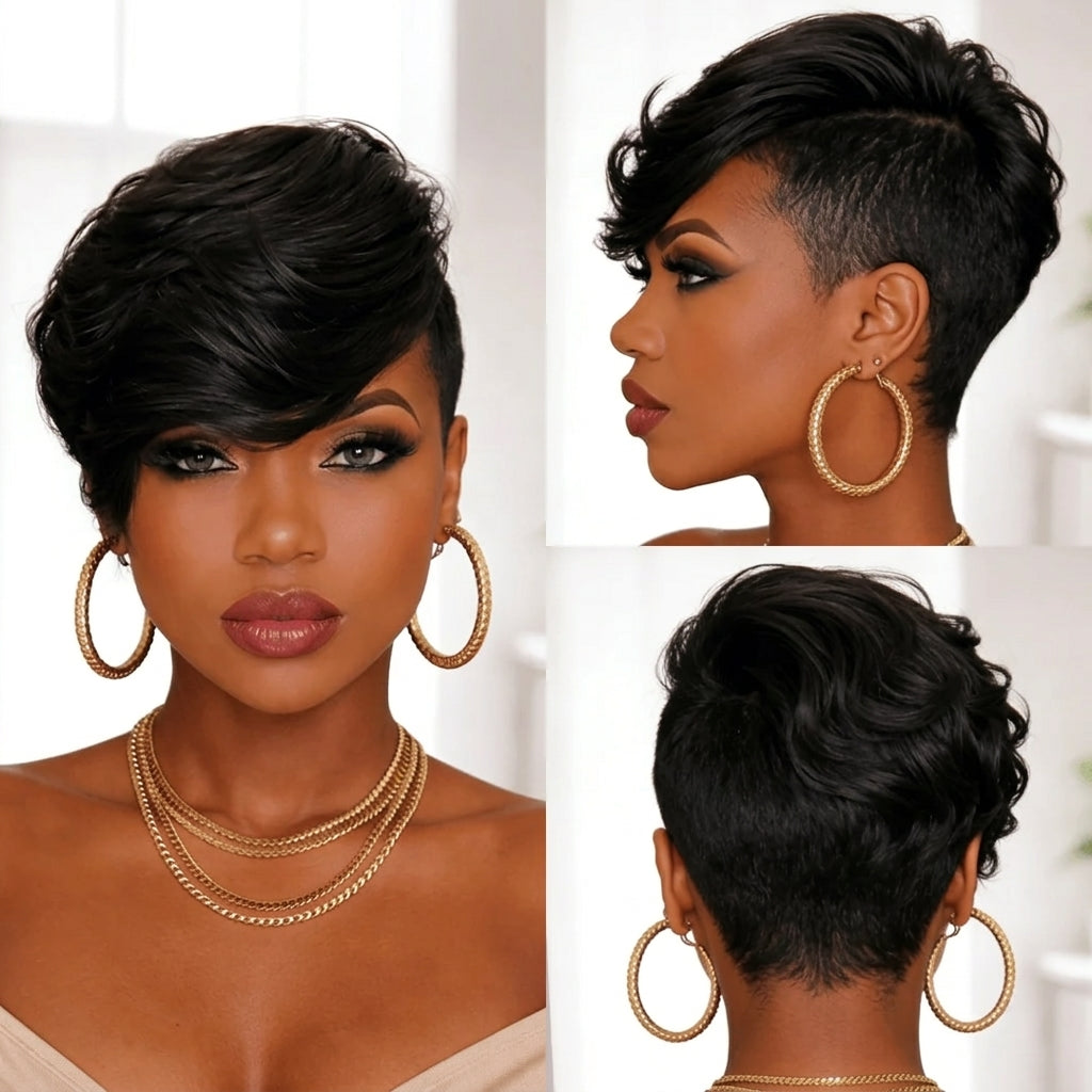Natural Black Side Part Topper