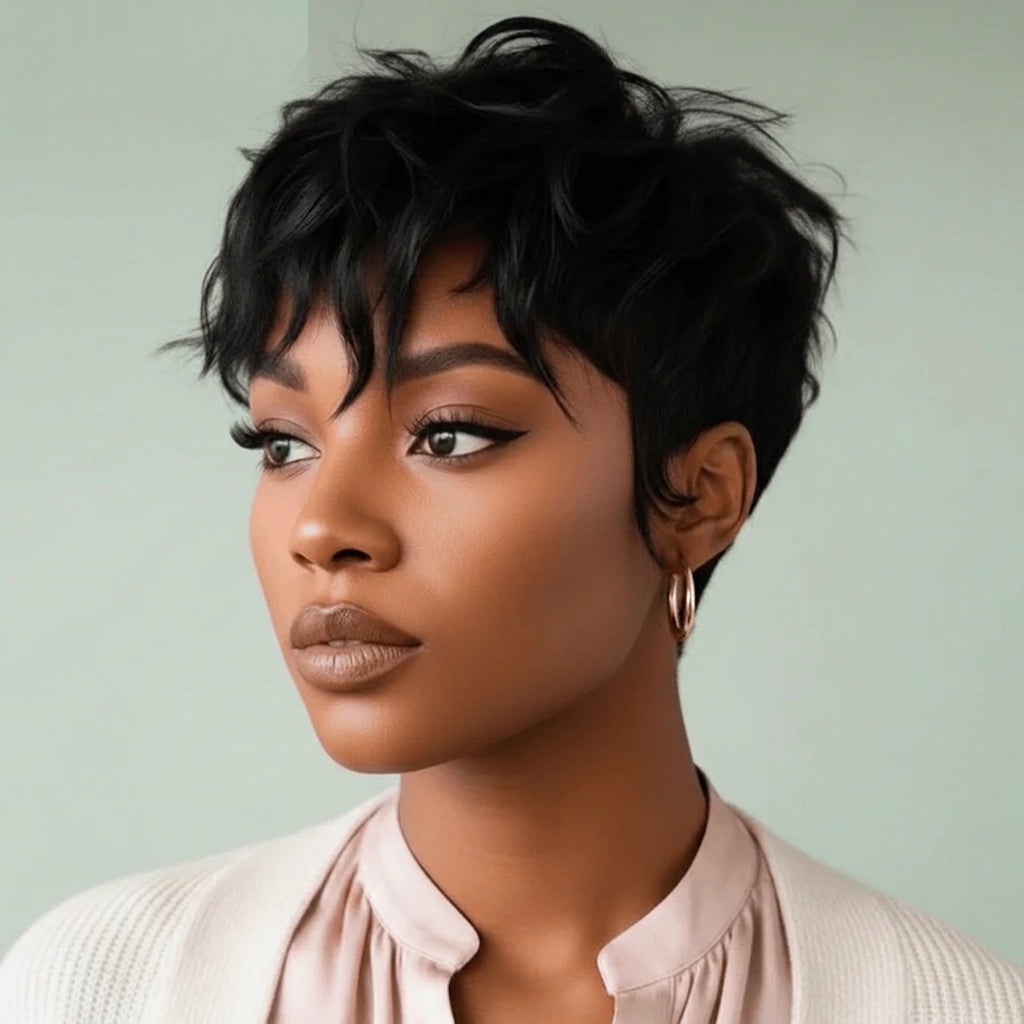 1B Natural Wave Short Cut Pixie Wig