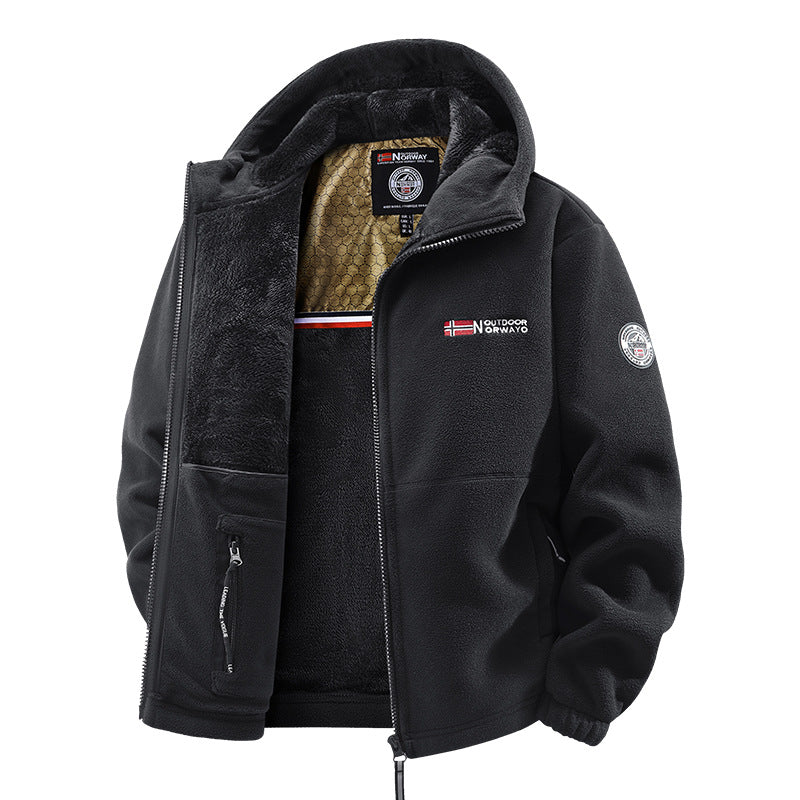 Men's Hooded Casual Fleece Jacket With Zipper