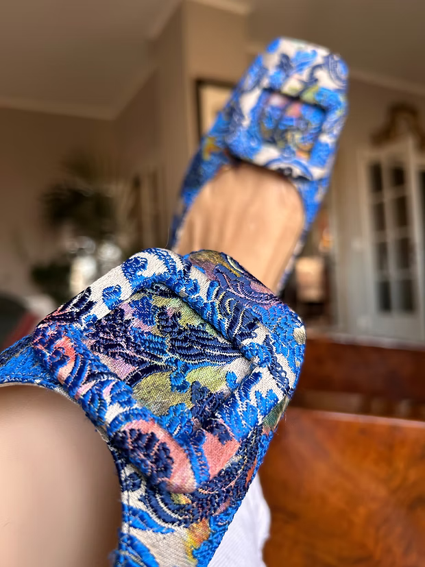 Blue Brocade Slingbacks