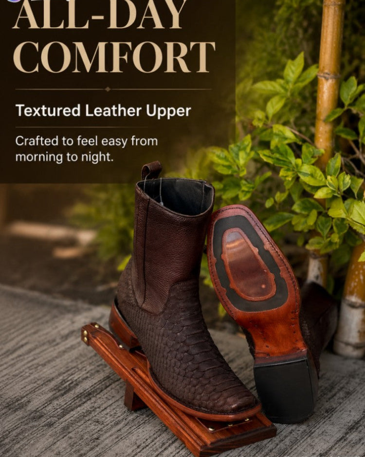 Leather Zip-Up Cowboy Boots