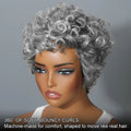 Ivy | Glueless Salt and Pepper Short Curly Pixie Wig - Pre-Styled Human Hair Wig for Mature Women
