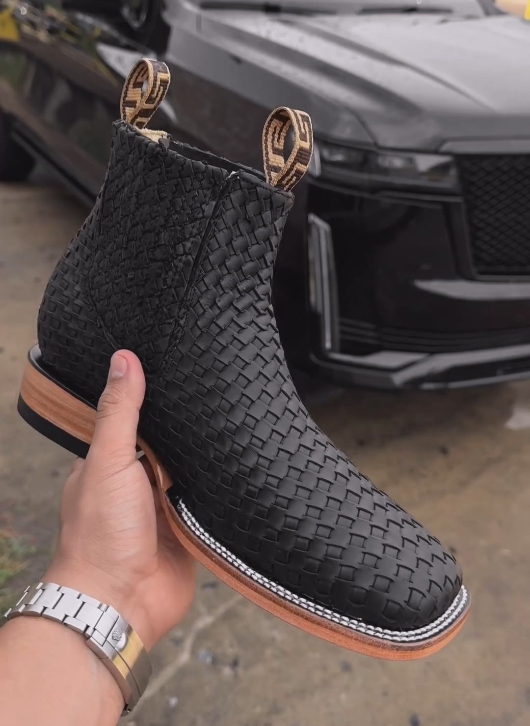 Hand Woven Cowhide Cowboy Boots
