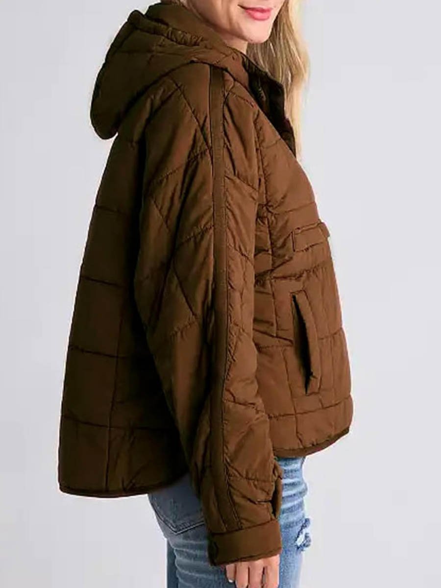 Solid Color Hooded Pocket Coat