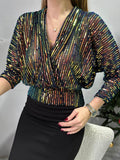 Sequin V Neck Blouse