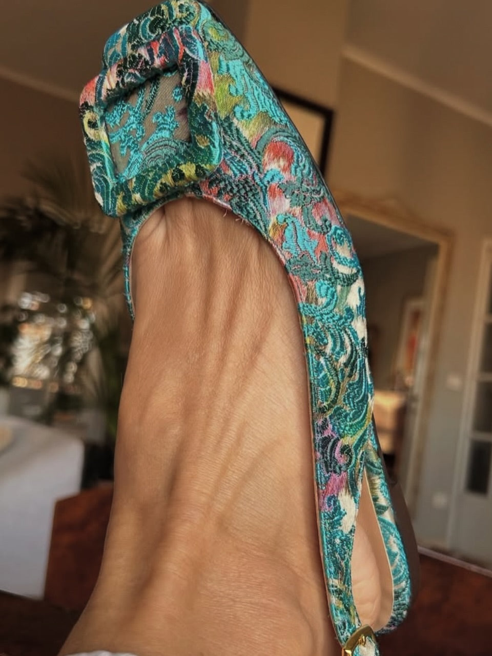 Blue Brocade Slingbacks