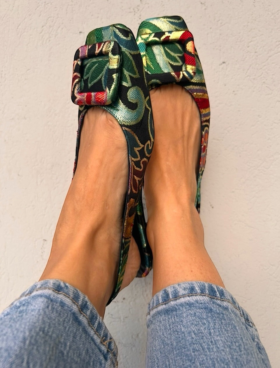 Blue Brocade Slingbacks
