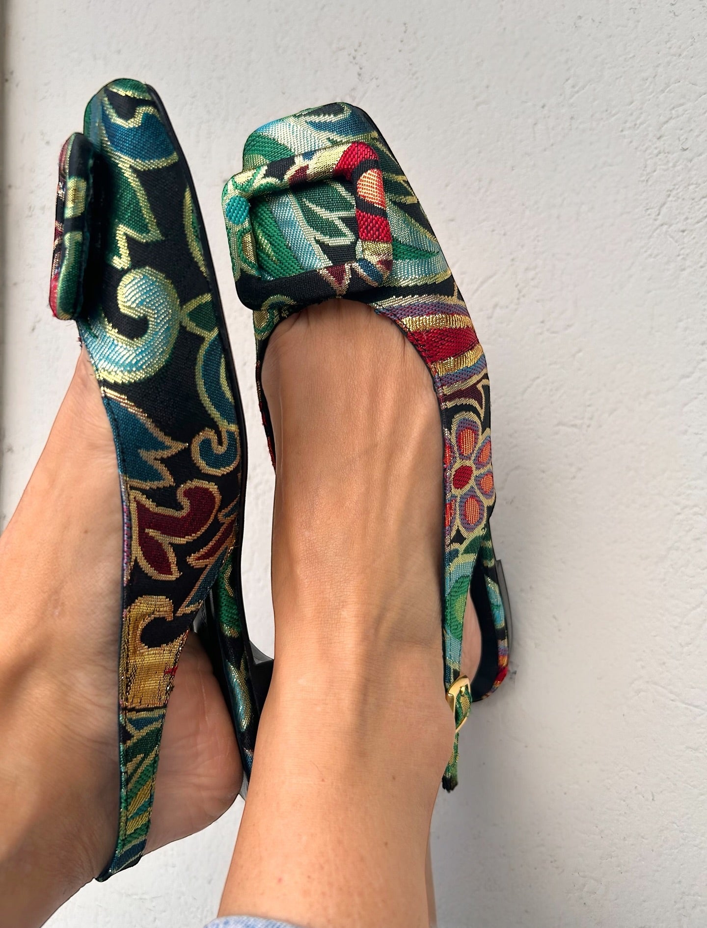 Blue Brocade Slingbacks